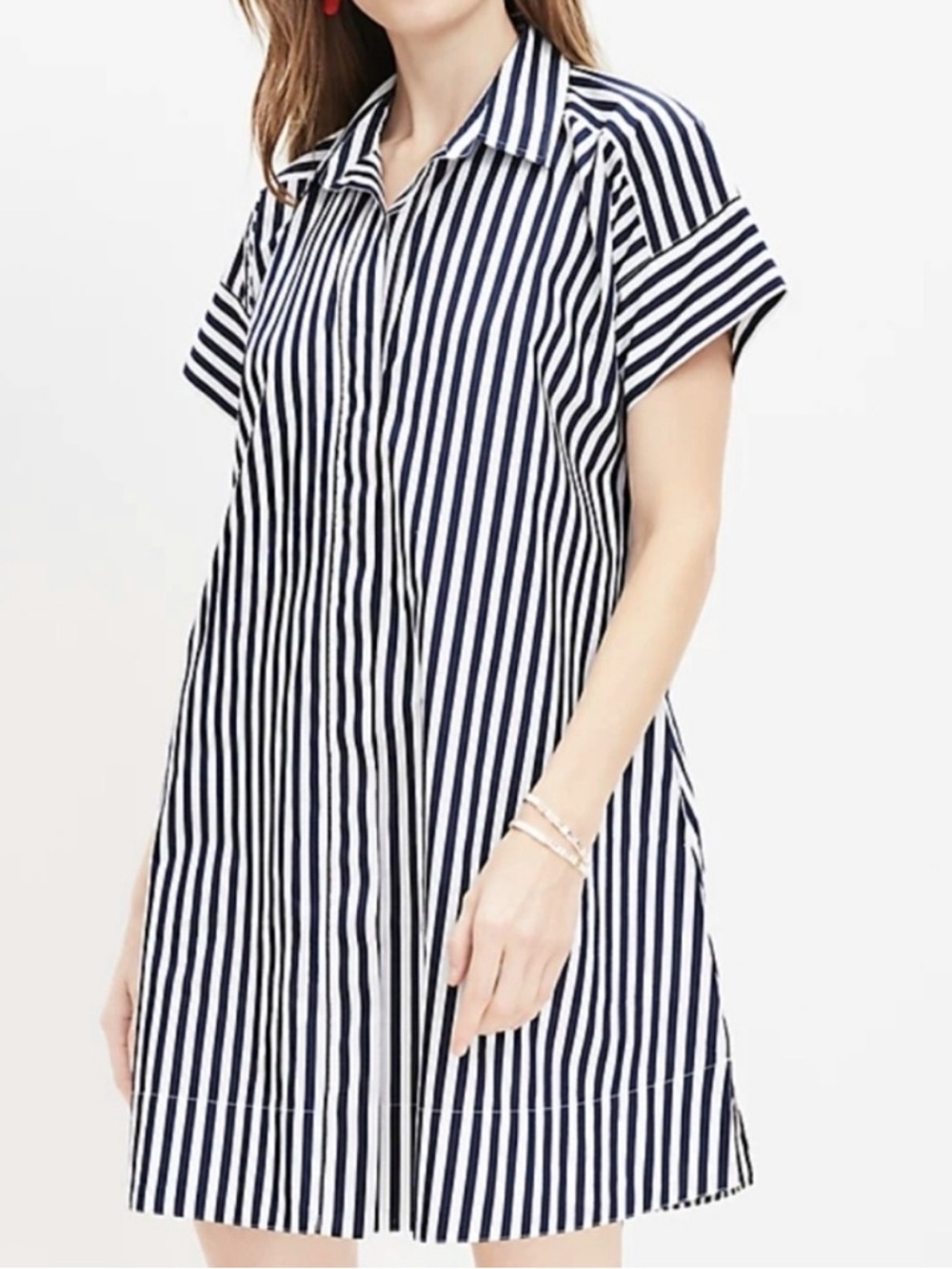 LOFT Navy and White Striped Shirt Dress